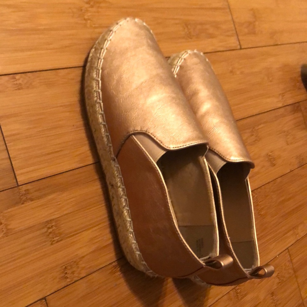 Gold metallic flats slip on shoes